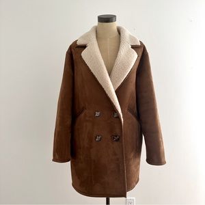 Mango Faux Shearling Coat Brown Size S